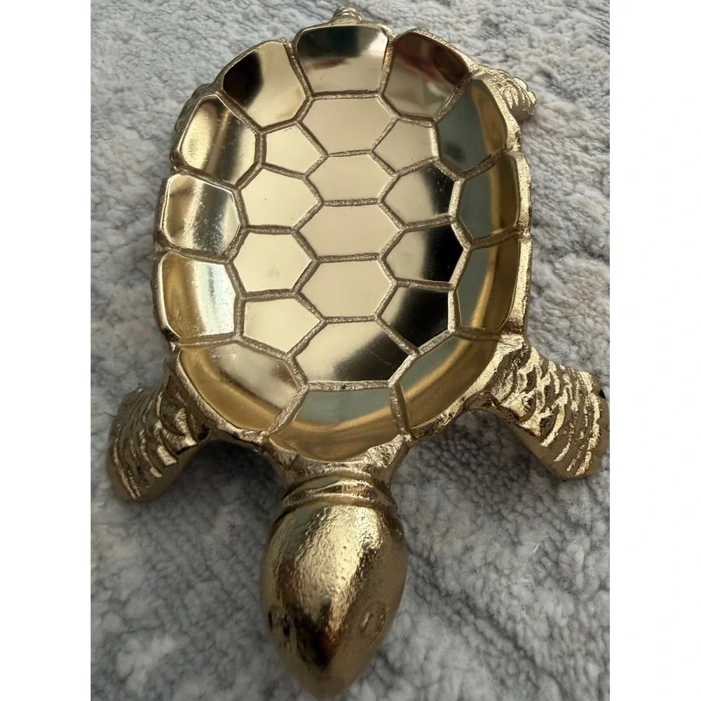 Gold Turtle Trinket Dish Metallic Jewelry Tray Animal Home Decor Accent